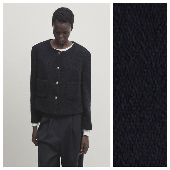 NWT. Massimo Dutti Navy Blue Textured Jacket with Golden Buttons. Size S. - Picture 1 of 14